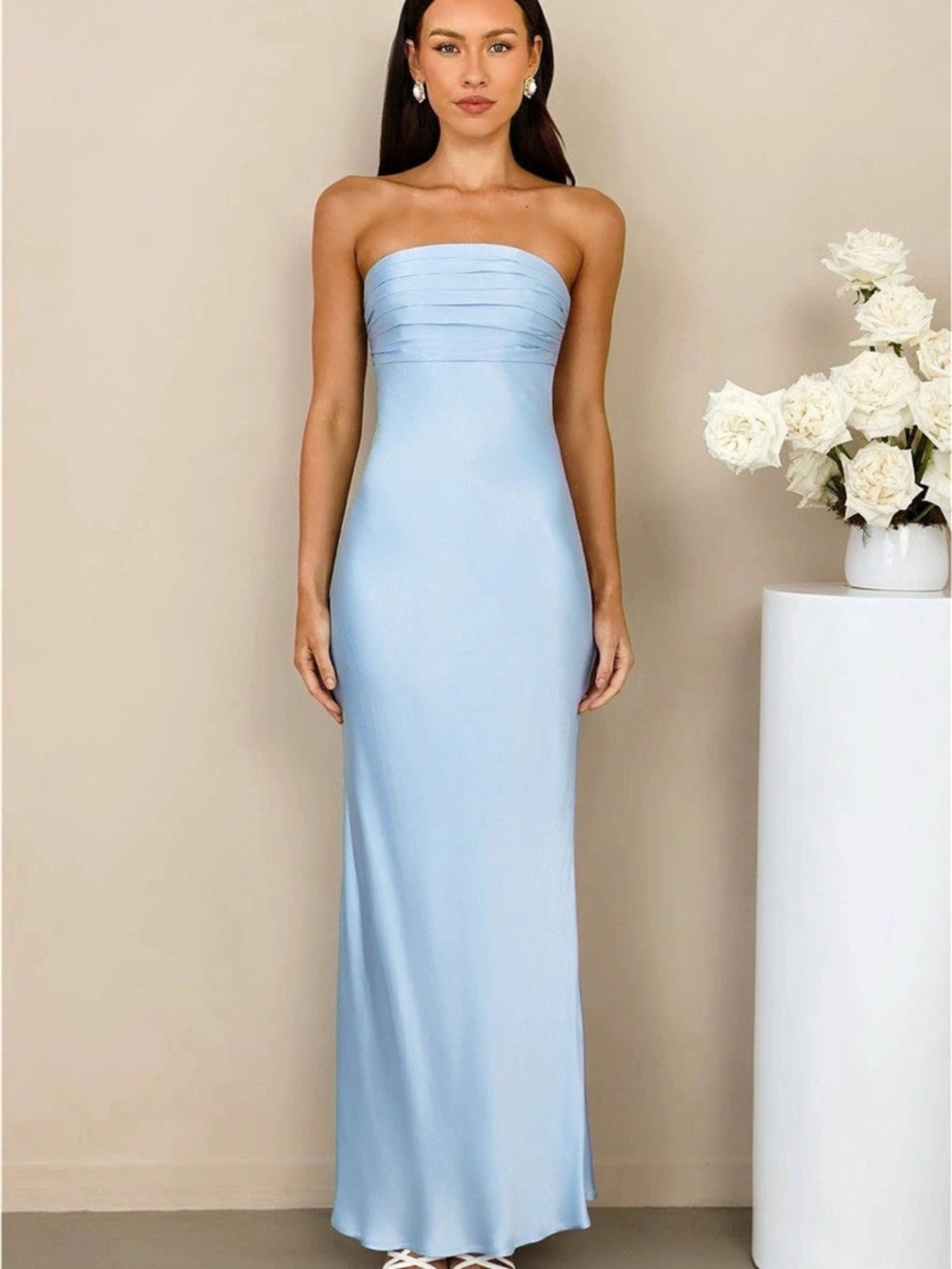 The Seraphina Strapless Satin Maxi Dress